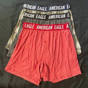 American Eagle Ultra Soft Boxer Briefs Red Grey Plaid Lot of 3 - Size Small